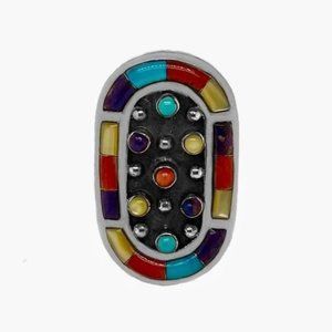 New. Size 7 Sterling Silver Statement Ring. Turquoise and Spiny Oyster Shell. So